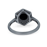 Art Deco Hexagon Shape Wedding Bridal Ring Round Simulated Cubic Zirconia 925 Sterling Silver