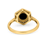 Art Deco Hexagon Shape Wedding Bridal Ring Round Simulated Cubic Zirconia 925 Sterling Silver