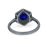 Art Deco Hexagon Shape Wedding Bridal Ring Round Simulated Cubic Zirconia 925 Sterling Silver
