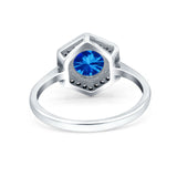 Art Deco Hexagon Shape Wedding Bridal Ring Round Simulated Cubic Zirconia 925 Sterling Silver