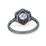 Art Deco Hexagon Shape Wedding Bridal Ring Round Simulated Cubic Zirconia 925 Sterling Silver
