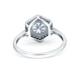 Art Deco Hexagon Shape Wedding Bridal Ring Round Simulated Cubic Zirconia 925 Sterling Silver