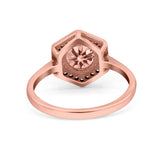 Art Deco Hexagon Shape Wedding Bridal Ring Round Simulated Cubic Zirconia 925 Sterling Silver