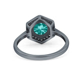 Art Deco Hexagon Shape Wedding Bridal Ring Round Simulated Cubic Zirconia 925 Sterling Silver