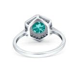 Art Deco Hexagon Shape Wedding Bridal Ring Round Simulated Cubic Zirconia 925 Sterling Silver