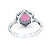 Art Deco Hexagon Shape Wedding Bridal Ring Round Simulated Cubic Zirconia 925 Sterling Silver