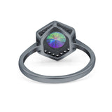 Art Deco Hexagon Shape Wedding Bridal Ring Round Simulated Cubic Zirconia 925 Sterling Silver