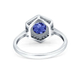 Art Deco Hexagon Shape Wedding Bridal Ring Round Simulated Cubic Zirconia 925 Sterling Silver
