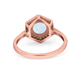 Art Deco Hexagon Shape Wedding Bridal Ring Round Simulated Cubic Zirconia 925 Sterling Silver