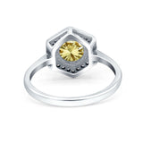Art Deco Hexagon Shape Wedding Bridal Ring Round Simulated Cubic Zirconia 925 Sterling Silver