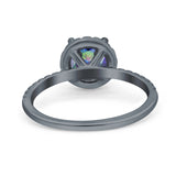 Halo Art Deco Engagement Wedding Bridal Ring Round Simulated Cubic Zirconia 925 Sterling Silver