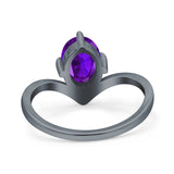 Simulated Cubic Zirconia V Art Deco Wedding Ring Oval 925 Sterling Silver