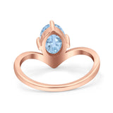 Simulated Cubic Zirconia V Art Deco Wedding Ring Oval 925 Sterling Silver