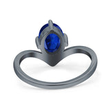 Simulated Cubic Zirconia V Art Deco Wedding Ring Oval 925 Sterling Silver