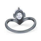 Simulated Cubic Zirconia V Art Deco Wedding Ring Oval 925 Sterling Silver