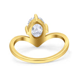 Simulated Cubic Zirconia V Art Deco Wedding Ring Oval 925 Sterling Silver