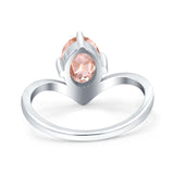 Simulated Cubic Zirconia V Art Deco Wedding Ring Oval 925 Sterling Silver