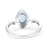 Simulated Cubic Zirconia V Art Deco Wedding Ring Oval 925 Sterling Silver