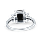 Emerald Cut Art Deco Three Stone Wedding Ring Simulated Cubic Zirconia 925 Sterling Silver