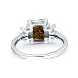 Emerald Cut Art Deco Three Stone Wedding Ring Simulated Cubic Zirconia 925 Sterling Silver