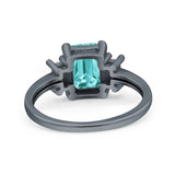 Emerald Cut Art Deco Three Stone Wedding Ring Simulated Cubic Zirconia 925 Sterling Silver