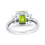 Emerald Cut Art Deco Three Stone Wedding Ring Simulated Cubic Zirconia 925 Sterling Silver