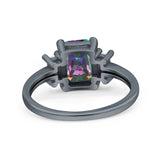 Emerald Cut Art Deco Three Stone Wedding Ring Simulated Cubic Zirconia 925 Sterling Silver