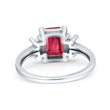 Emerald Cut Art Deco Three Stone Wedding Ring Simulated Cubic Zirconia 925 Sterling Silver