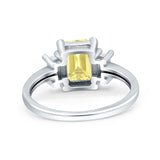 Emerald Cut Art Deco Three Stone Wedding Ring Simulated Cubic Zirconia 925 Sterling Silver