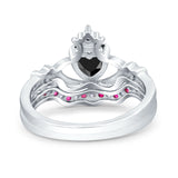 Claddagh Accent Heart Wedding Engagement Bridal Set Piece Ring Band Round Ruby Simulated Cubic Zirconia 925 Sterling Silver