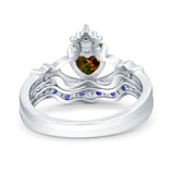 Claddagh Accent Heart Wedding Bridal Set Piece Ring Band Round Blue Sapphire Simulated Cubic Zirconia 925 Sterling Silver