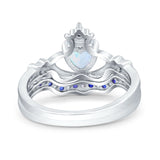 Claddagh Accent Heart Wedding Bridal Set Piece Ring Band Round Blue Sapphire Simulated Cubic Zirconia 925 Sterling Silver