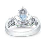 Claddagh Accent Heart Wedding Bridal Set Piece Ring Band Round Green Emerald Simulated Cubic Zirconia 925 Sterling Silver