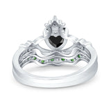 Claddagh Accent Heart Wedding Bridal Set Piece Ring Band Round Green Emerald Simulated Cubic Zirconia 925 Sterling Silver