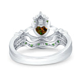 Claddagh Accent Heart Wedding Bridal Set Piece Ring Band Round Green Emerald Simulated Cubic Zirconia 925 Sterling Silver