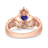 Claddagh Accent Heart Wedding Bridal Set Piece Ring Band Round Green Emerald Simulated Cubic Zirconia 925 Sterling Silver