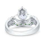 Claddagh Accent Heart Wedding Bridal Set Piece Ring Band Round Green Emerald Simulated Cubic Zirconia 925 Sterling Silver