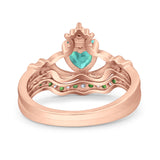 Claddagh Accent Heart Wedding Bridal Set Piece Ring Band Round Green Emerald Simulated Cubic Zirconia 925 Sterling Silver
