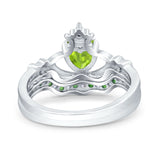 Claddagh Accent Heart Wedding Bridal Set Piece Ring Band Round Green Emerald Simulated Cubic Zirconia 925 Sterling Silver