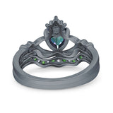 Claddagh Accent Heart Wedding Bridal Set Piece Ring Band Round Green Emerald Simulated Cubic Zirconia 925 Sterling Silver