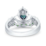 Claddagh Accent Heart Wedding Bridal Set Piece Ring Band Round Green Emerald Simulated Cubic Zirconia 925 Sterling Silver
