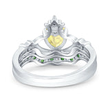 Claddagh Accent Heart Wedding Bridal Set Piece Ring Band Round Green Emerald Simulated Cubic Zirconia 925 Sterling Silver
