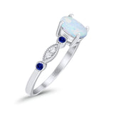 Vintage Style Oval Bridal Wedding Engagement Ring Round Blue Sapphire Simulated Cubic Zirconia 925 Sterling Silver