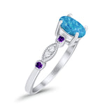 Vintage Style Oval Bridal Wedding Engagement Ring Round Amethyst Simulated Cubic Zirconia 925 Sterling Silver