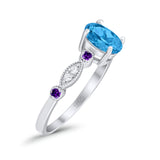 Vintage Style Oval Bridal Wedding Engagement Ring Round Amethyst Simulated Cubic Zirconia 925 Sterling Silver
