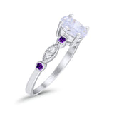 Vintage Style Oval Bridal Wedding Engagement Ring Round Amethyst Simulated Cubic Zirconia 925 Sterling Silver