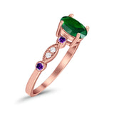 Vintage Style Oval Bridal Wedding Engagement Ring Round Amethyst Simulated Cubic Zirconia 925 Sterling Silver