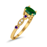 Vintage Style Oval Bridal Wedding Engagement Ring Round Amethyst Simulated Cubic Zirconia 925 Sterling Silver