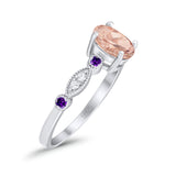 Vintage Style Oval Bridal Wedding Engagement Ring Round Amethyst Simulated Cubic Zirconia 925 Sterling Silver