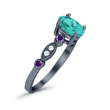 Vintage Style Oval Bridal Wedding Engagement Ring Round Amethyst Simulated Cubic Zirconia 925 Sterling Silver